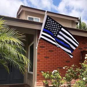 Drapeaux Thin Blue Line 3x5 en polyester imperméable pour extérieur, étoiles brodées, robustes, bannière à rayures « Back the Blue Lives Matter » - Product Image 1