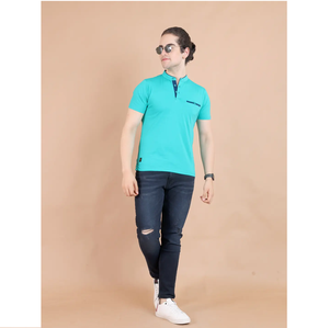 เสื้อยืดแขนครึ่งแขนของผู้ชายที่สง่างามกับคอจีนชุดลำลองสบายๆสำหรับชุดประจำวันและ100% ออฟฟิศ - Product Image 1