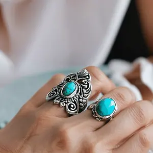Женское кольцо из Бирюзы и драгоценных камней ручной работы, ювелирное изделие в подарок, серебро 925 пробы