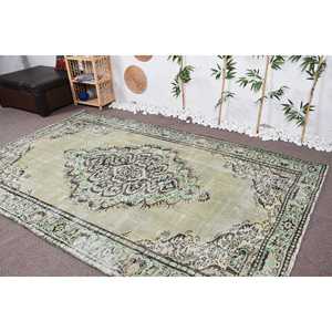 Alfombra Turca de 6,1x9,7 pies, Alfombra, Alfombra Verde a Rayas de Lana - Product Image 4