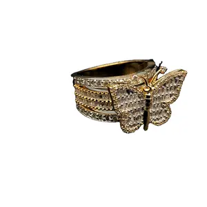 Beautifully Designed 14 K Yellow gold Butterfly Shaped Round and Baguette Diamond Ring from India