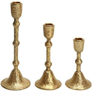 Ensemble de 3 bougeoirs coniques en laiton massif de qualité supérieure, design en forme de goutte dorée, pour la décoration de la maison et les mariages - Product Image 5