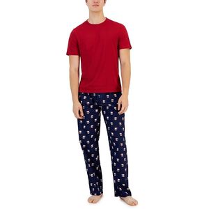 Pigiama da uomo in flanella morbida blu tinta unita, completo top e pantaloni, taglia XL, in maglia, casual, per inverno ed estate - Product Image 1