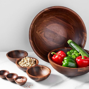 Ensemble de dîner en bois dur durable fini lisse avec bols et assiettes pour ensembles de vaisselle d'intérieur - Product Image 3