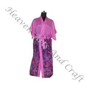 KL008 Bohemian Indian Vintage Silk Sari Floral Printed Nightwear Bathrobe Maxi <b>Dress</b> Ethnic Beach Summer Look Sleepwear - Product Image 1