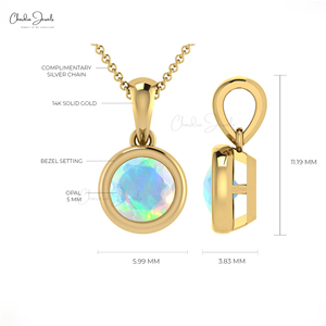 Pendentif opale naturelle, pendentif pierre de naissance octobre, ensemble de lunette en or massif 14k, pendentif, bijoux fins, vente en gros d'usine, provenant de l'inde - Product Image 4