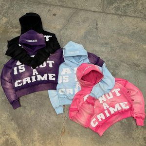 Sweat-shirts et sweats à capuche Boxy en coton pour hommes, brodés en détresse, teintés au soleil, à épaules tombantes, à capuche lavée vintage - Product Image 1