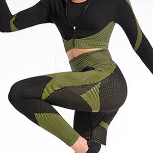 3-Piece Seamless <b>Gym</b> Yoga <b>Set</b> Sports Bra Leggings & <b>Long</b> <b>Sleeve</b> Top Yoga <b>Set</b> For Sale - Product Image 4