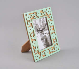 Unique Laser Cut Floral Design <b>Photo</b> <b>Frame</b> Mint Green Resin Overlay On Natural Wood Desktop Display For Bohemian Home Decor - Product Image 6