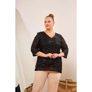 Blusa de Lentejuelas Forrada Talla Grande Negra - Product Image 6