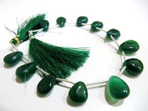 Natural Onyx verde corazón pera forma liso 10x15 tamaño lado perforado cuentas hebra 8 pulgadas de largo - Product Image 2