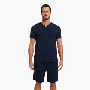 Ensemble de pyjama pour homme en bambou à manches courtes, vêtements de nuit frais avec short, ensemble de vêtements de détente doux, vente en gros OEM ODM, grandes tailles - Product Image 2
