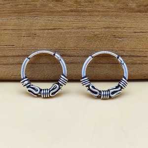 Boucles d'oreilles créoles traditionnelles en argent sterling 925 faites à la main bijoux de mariage de style bohème vintage - Product Image 2