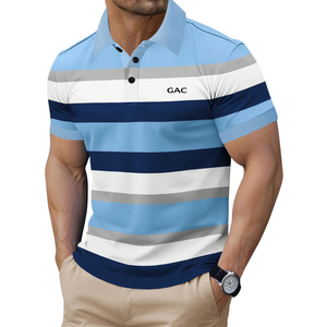 Maillot rayé bleu clair, blanc et marine pour homme, à manches courtes, respirant, séchage rapide, léger, décontracté, pour le golf et le tennis - Product Image 1