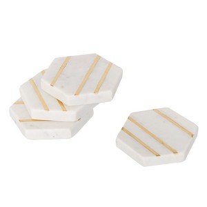 Marble Coasters <b>Set</b> with <b>Wood</b> Inlay Custom Size Luxury Marble Stone& Metal Inlay Cup Coaster for <b>Tea</b> or Coffee - Product Image 2