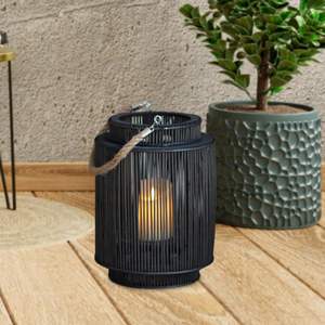 Lanterne à bougie en bambou tissé naturel noir vintage à l'intérieur et à l'extérieur décoratifs - Product Image 2