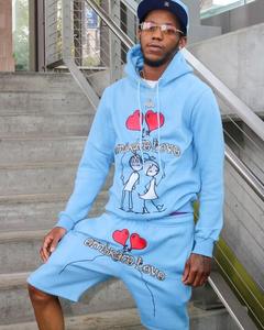 Jersey con bordado personalizado, Sudadera con capucha y pantalones cortos, ropa de calle con estampado informal para hombre, chándal de verano de 2 piezas para estilo callejero - Product Image 3