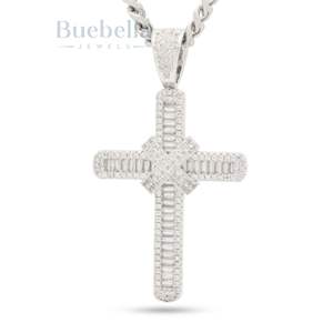 Colgante de Hip Hop de plata 925 personalizado Iced Out con moissanita de diamante DISEÑO DE Baguette cruzado personalizado para moda callejera - Product Image 4