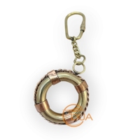 Porte-clés vintage en laiton massif doré, fait main, de haute qualité, en forme de bouée de sauvetage nautique, imprimé UV, avec accents en cuivre