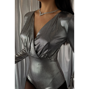 Body Plateado Brillante de Doble Abotonadura para Actuaciones - Product Image 5