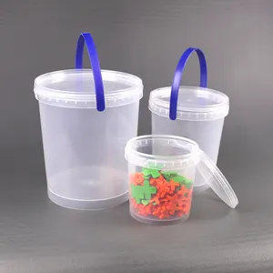 Fabbrica OEM 1-5 galloni di buona qualità secchio di plastica rotondo trasparente secchio per alimenti quadrato contenitore da 8 litri con coperchi