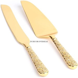 Fully High Grade Gold Plated Luxurious Quality Metal Cake Server And Knife Set Wedding And <b>Birthday</b> Parties Cake Accessories - Product Image 1