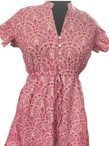 Vestido occidental con estampado floral Rosa hecho a mano de alta calidad para mujer, vestido de algodón de moda indio bohemio elegante del fabricante - Product Image 5