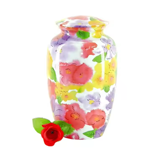 Urne funéraire de cendres incinérées de couleur blanche avec des fleurs imprimées Fournitures funéraires Enterrement commémoratif Urnes décoratives de cendres pour adultes - Product Image 4