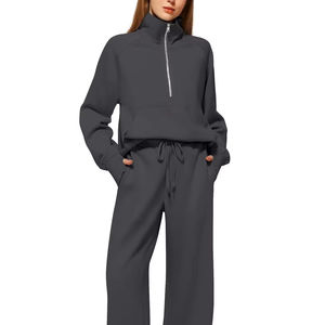 Nuevo Diseño con Cremallera, Chándales de Mujer de Alta Calidad con Encaje Bordado, 100% Algodón Felpa, Ropa Deportiva Urbana, Conjunto Largo de 2 Piezas, OEM - Product Image 6