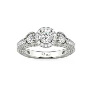 Bague d'éternité Jeulia personnalisée en platine à trois pierres halo - Product Image 3
