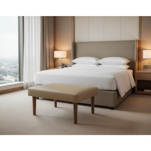 Repose-pieds rectangulaire moderne de luxe en cuir PU avec pieds en bois, ottoman Homewood GR100, banc rembourré pour ensembles de chambre d'hôtel - Product Image 3