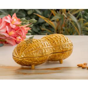 IndianArtVilla Gold Brass Finish Decorative <b>Box</b> with Peanut Design Shape-Storage for Dry Fruits, <b>Sweets</b> & Home Decor - Product Image 2