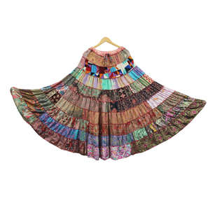 Falda Larga Boho de Chifón de Seda Reciclada para Mujer, Estampado Floral Bohemio, Corte en A, Cintura Elástica, Estilo Hippie, Patchwork - Product Image 5