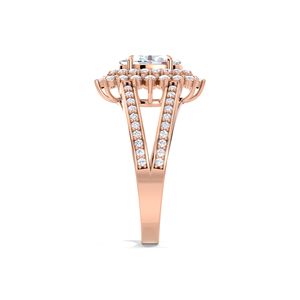 Anillo de Compromiso y Boda con Doble Halo de Diamantes Cultivados en Laboratorio con Corte Ovalado Certificado por IGI en Oro Amarillo/Blanco y Oro Rosa de 14K - Product Image 3