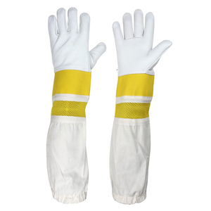 Último diseño de guantes de apicultura de cuero de grano de piel de cabra impermeable a prueba de picaduras cierre elástico largo puño de lona para apicultores - Product Image 2