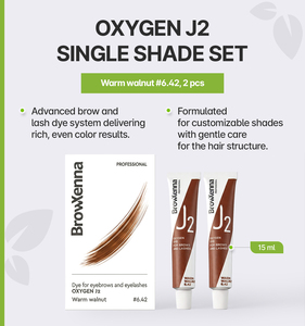 BrowXenna ®   OXYGEN J2 Kit doble de tinte para cejas y pestañas, set de 2 × 7 ml, color nogal cálido # 6.42 - Product Image 1