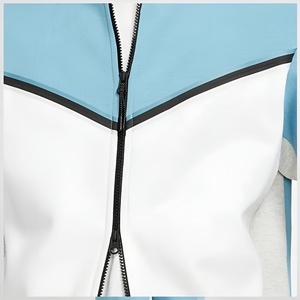 Men's Color Blocking Hooded Sweatshirt Set Slim Fit Zip-Up Casual Joggers Blue White Polyester Cotton FRENCH TERRY Autumn Wear - Product Image 5