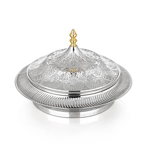 Plat de service de luxe à couvercle argent et or bol en métal gaufré orné vaisselle traditionnelle décorative Hopot - Product Image 3