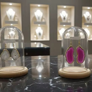 ต่างหูหินอาเกตสีชมพูขอบหยักแบบ Double Bails ต่างหูหินอาเกตดิบทำมือ ต่างหูหินอาเกตธรรมชาติทำมือ - Product Image 2