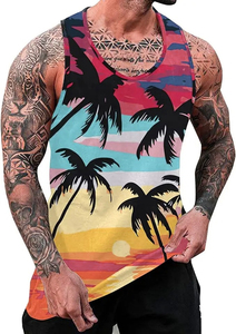 Men Tank Tops Trendy Palm Printed Sleeveless Tank Tops Summer Beach <b>T</b>-<b>shirts</b> <b>Swim</b> Tank Tops Men Sports Blouse Vest - Product Image 2