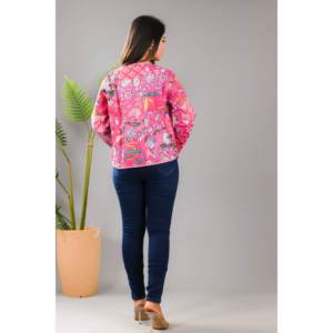 100% Cotton Pink Quilted Patchwork <b>Jacket</b> Reversible Satin Blazer Floral <b>Lightweight</b> Custom XL for <b>Ladies</b> for Spring Autumn - Product Image 2
