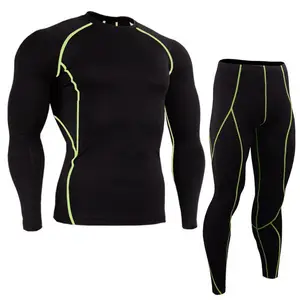 Compression Workout Sportswear tute da palestra da uomo camicia a maniche lunghe pantaloni Fitness stretto Set da corsa