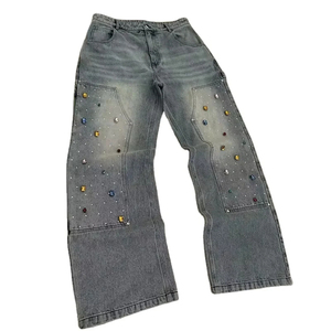 Nouveau style 2026 – Jean décontracté pour homme, streetwear, taille haute, en denim, sur mesure, avec strass tendance - Product Image 1