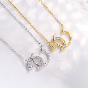 S925 collana in argento Sterling doppio C semplice in Versatile pieno diamante ciondolo per <span class=keywords><strong>unghie</strong></span> di lusso alla moda catena corta per clavicola - Product Image 3