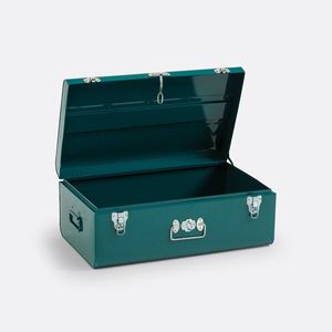 Industrial Iron <b>Storage</b> <b>Trunk</b> with Silver Hardware Heavy Duty Grey Metal Keepsake <b>Box</b> Decorative Trousseau Chest Tray - Product Image 5