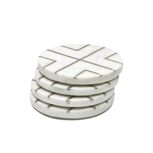 Premium Indian White <b>Marble</b> <b>Coaster</b> Set Brass Inlay Custom Size Eco-Friendly Modern 4" Diameter Stylish Table Decor Home Hotel - Product Image 3