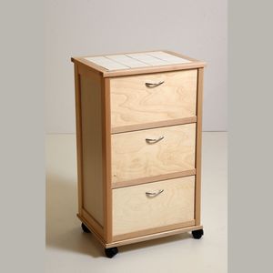 Armoire utilitaire moderne en bois de hêtre massif fiable avec dessus en carrelage, roulettes en plastique et poignées en fer, solution de rangement spacieuse - Product Image 1