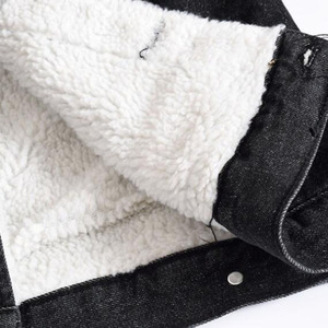 Nouvelle veste en jean en velours de coton pour homme, automne, standard, doublée de lin chaud, col montant, à capuche, respirante, noire, coupe ajustée, veste en jean - Product Image 6