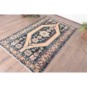 Alfombra Turca de 4x6.5 pies, Alfombra Vintage con Diseño Floral Azul - Product Image 2