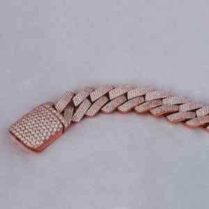 Argent Sterling 925 Glacé Moissanite Diamant Cubain Lien Bracelet Or Rose Hip Hop Chaîne Conception Cadeau - Product Image 2